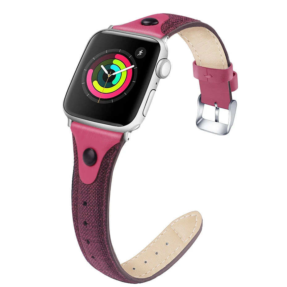 Тканевые браслеты из натуральной кожи для apple watch band 44 мм 42 38 ремешок iwatch series SE 6 5 4 3
