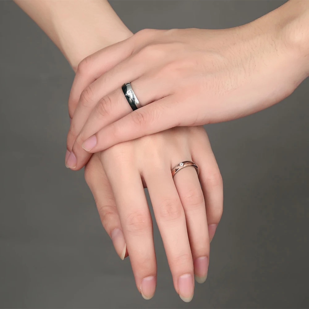 Кольца с гравировкой для пар обручальные кольца из нержавеющей стали фианитом AAA