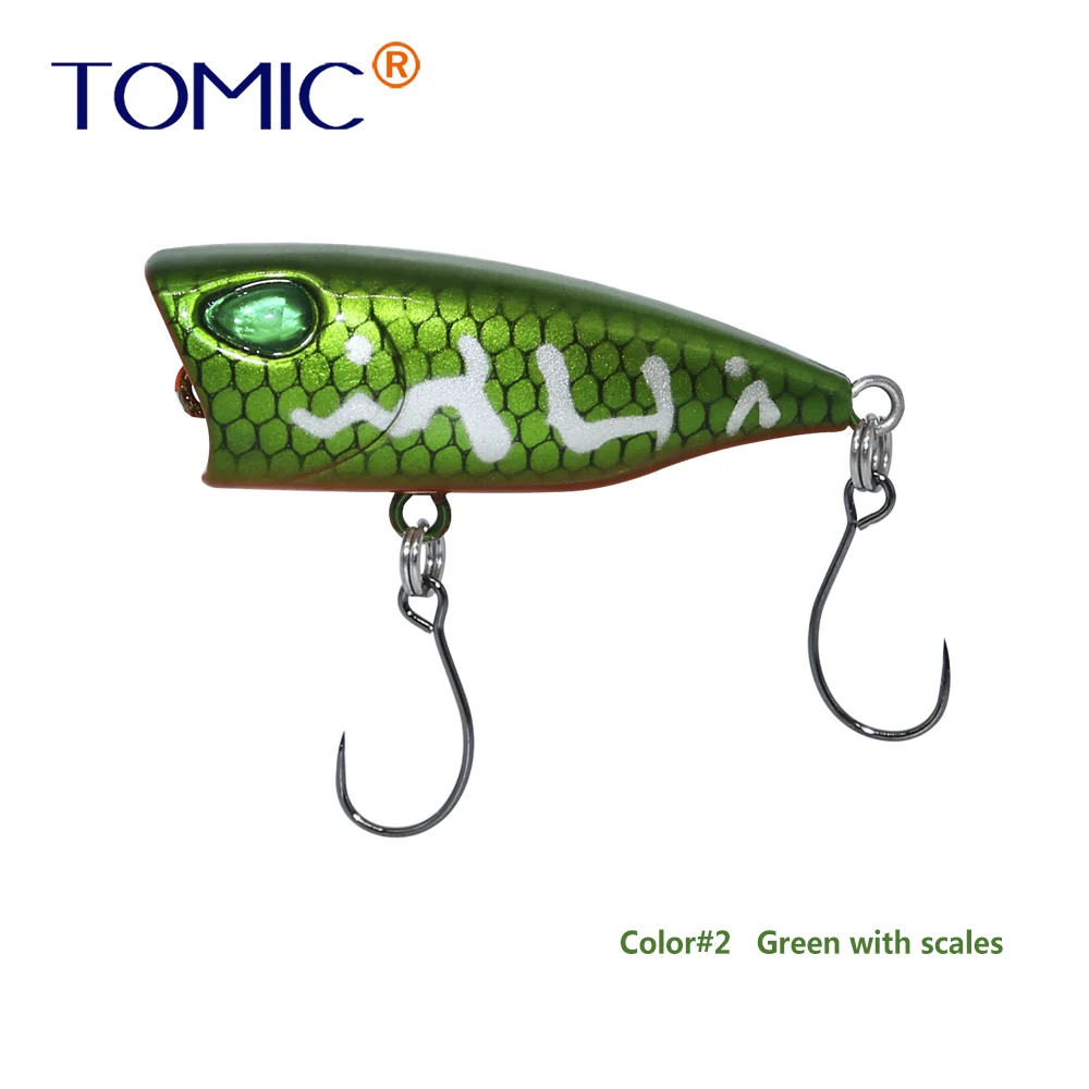 green with scales Tomic 4 см Поппер приманки сверхлегкие микро твердые приманки один крючок Топ воды форель Щука рыболовные приманки pesca - Цвет: green with scales