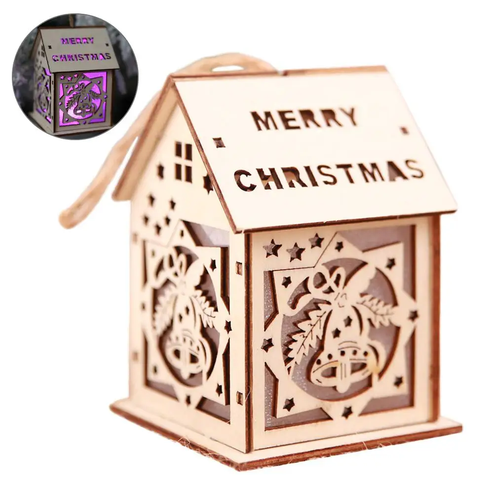 Рождественская подвеска фестиваль светодиодный светильник деревянный дом елка