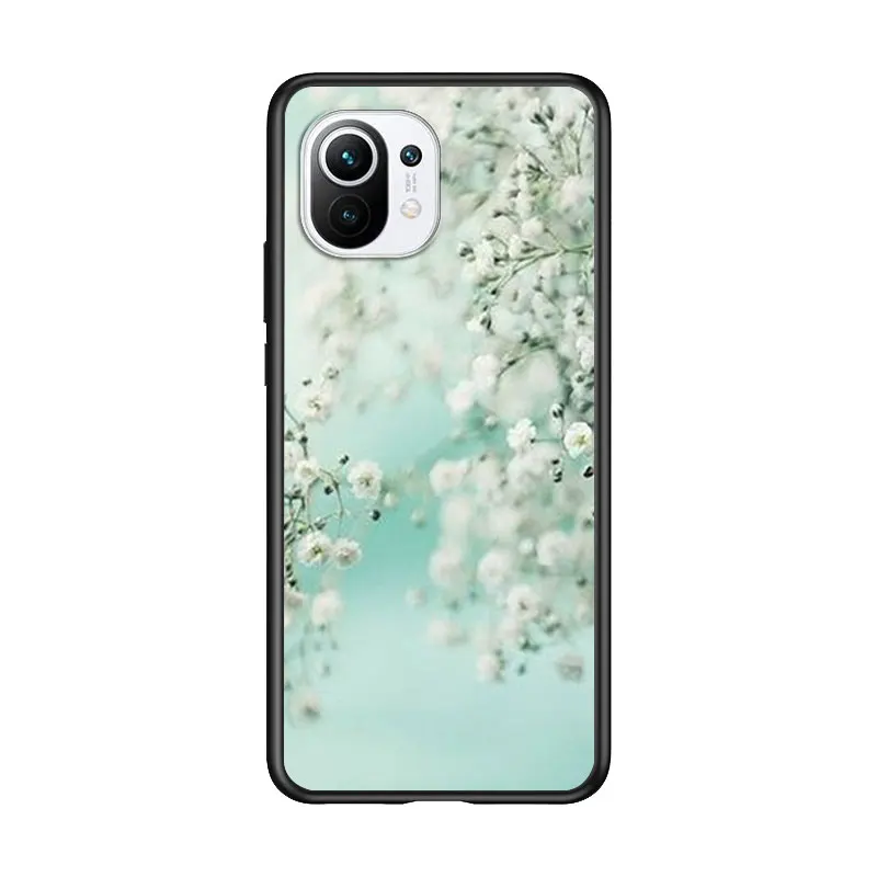 

Gypsophila Flower for Xiaomi Mi 11 10T Note 10 Ultra 5G 9 9T SE 8 A3 A2 A1 6X Pro Play F1 Lite 5G Black Phone Case