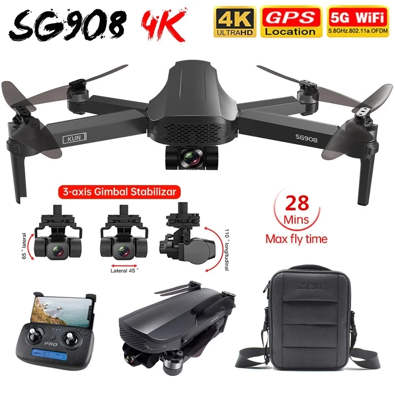 

SG908 Дрон с разрешением 4K GPS Profissional 3-осевому гидростабилизатору EIS 5G WI-FI FPV RC вертолет 1,2 км 50X складной бесщеточный Quadcopter PK SG906 Pro