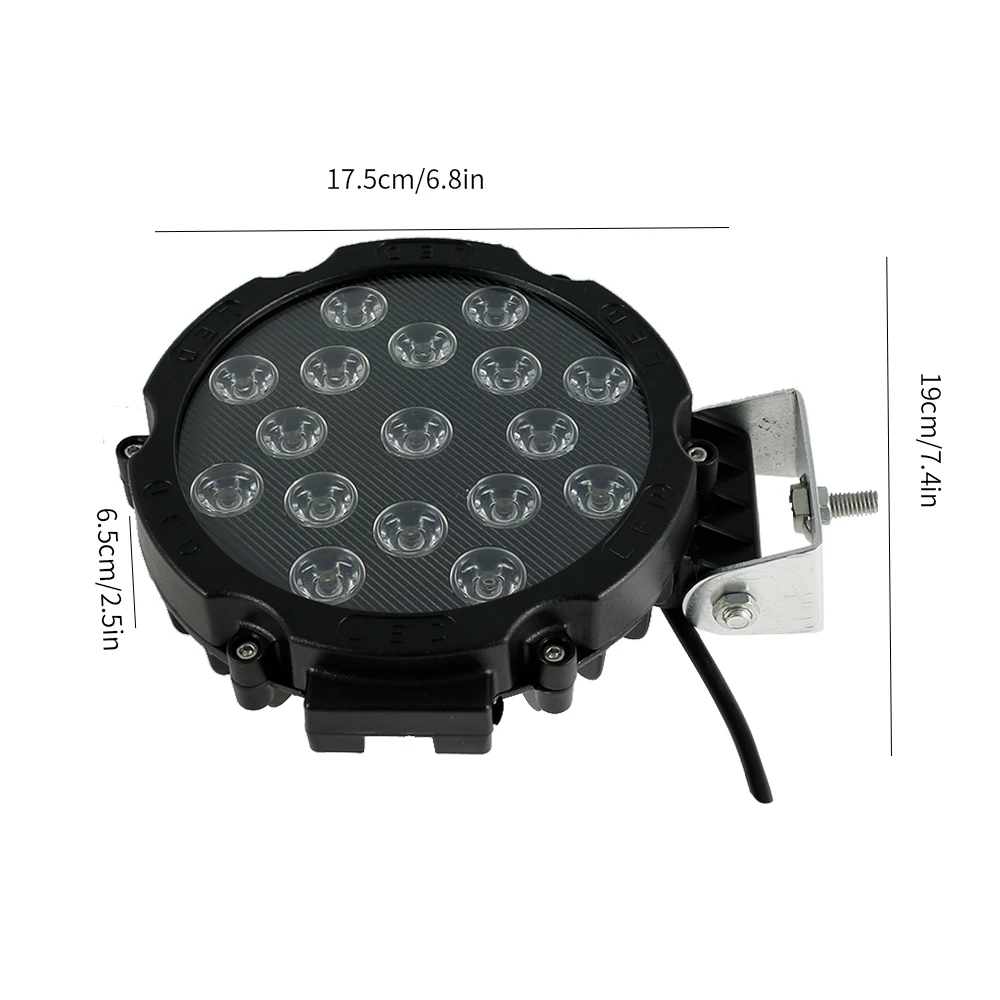 

2pcs LED Driving Light 51W 5100LM 7 Inch Round Work Light Spot Lights 12-24V Offroad Car Truck Led Working Headlight Fog Lamp