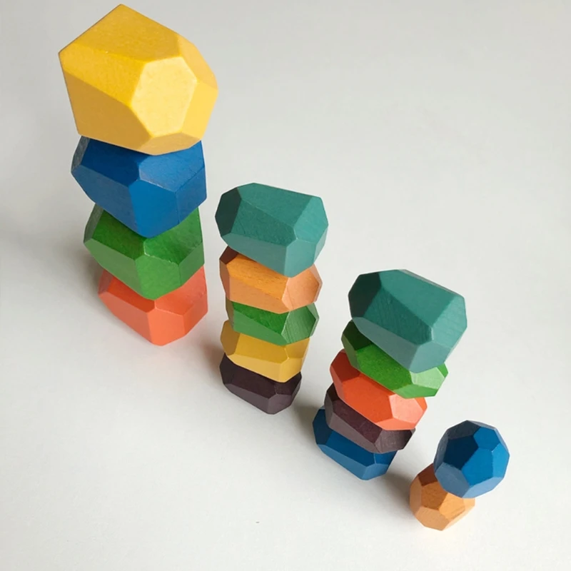 

26 Pcs Children Wooden Colored Stone Stacking Game Building Block Kids Creative Educational Montessori Toys Gifts