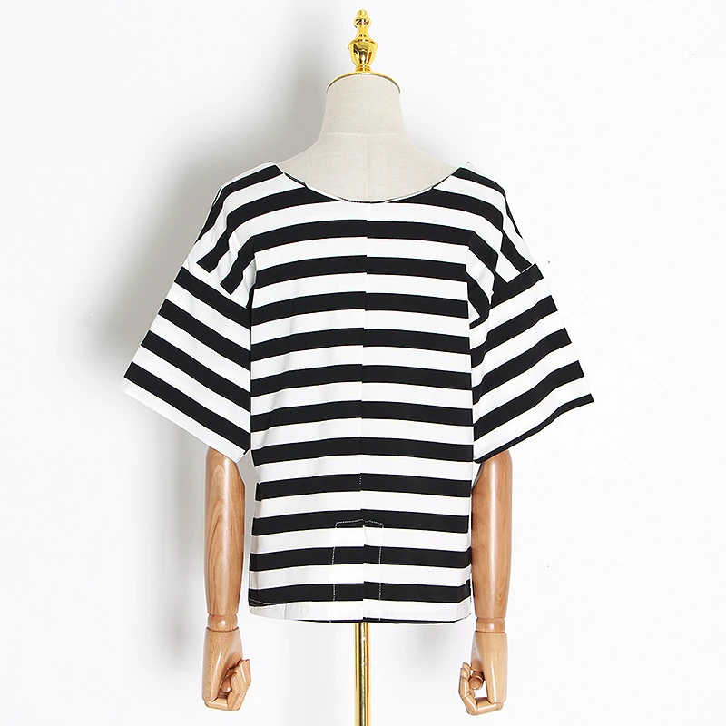 Женская футболка в полоску с круглым вырезом и рукавом 2020 | одежда