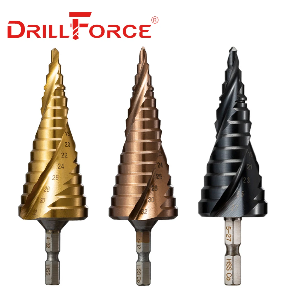 Drillforce M2 M35 TiALN Step Drill Bit HSSCO Cobalt Cone Hex Shank Drill Bits Tool Set Hole Cutter For Metal Stainless Steel