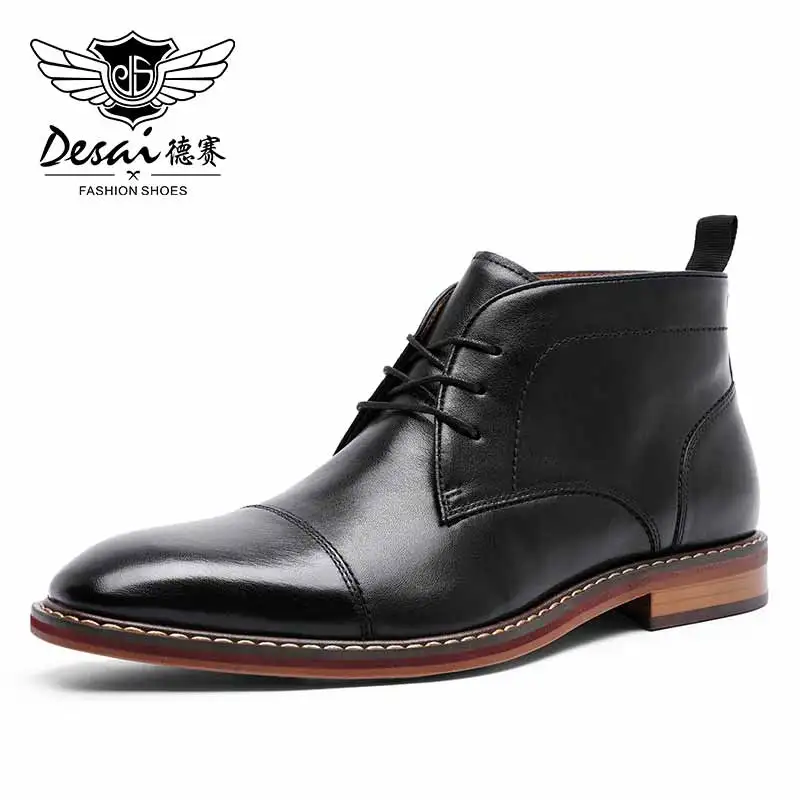 Desai Men Ankle Boots Plus Size 38-47 Male Dress Boots Pointed Toe Casual Genuine Leather Shoes Men Chelsea Platform Boots 2020