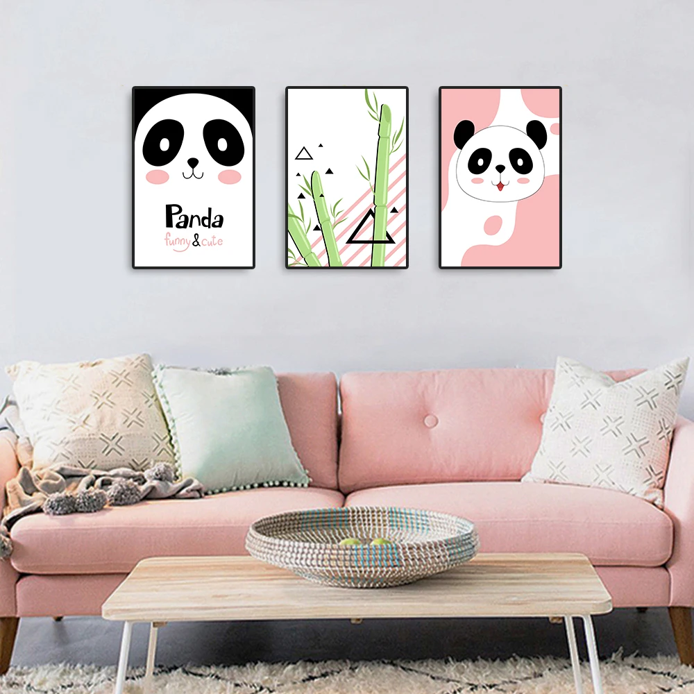 

Laeacco Canvas Posters and Prints Panda Bamboo Nordic Wall Painting Calligraphy Pictures for Living Room Bedroom Home Decoration