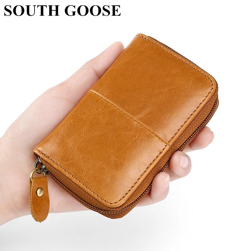 

SOUTH GOOSE New Genuine Leather Business Card Holder Men Credit Card Holder Purse for Cards Women Zipper Card Case Travel Wallet