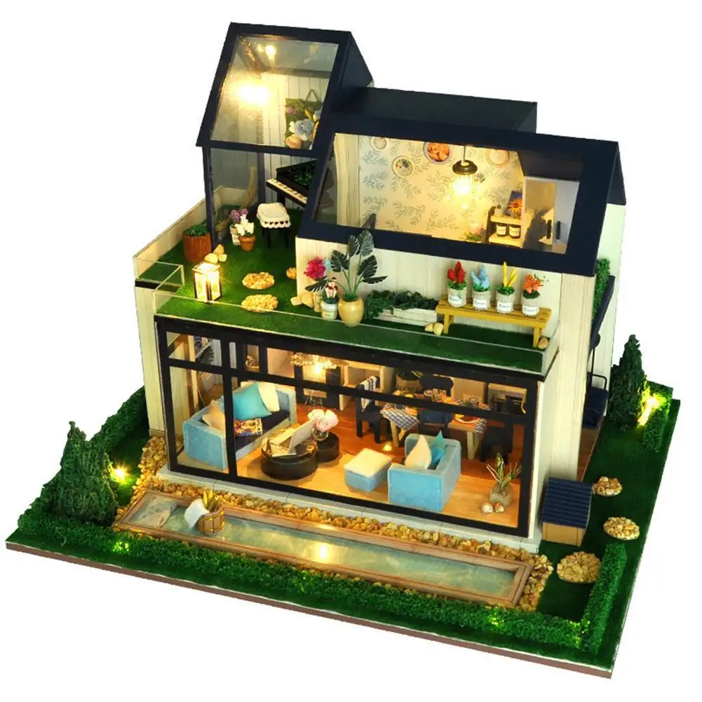 

Сборный деревянный домик «сделай сам», набор для кукольного домика, деревянные миниатюрные кукольные домики, миниатюрные игрушки для кукол...