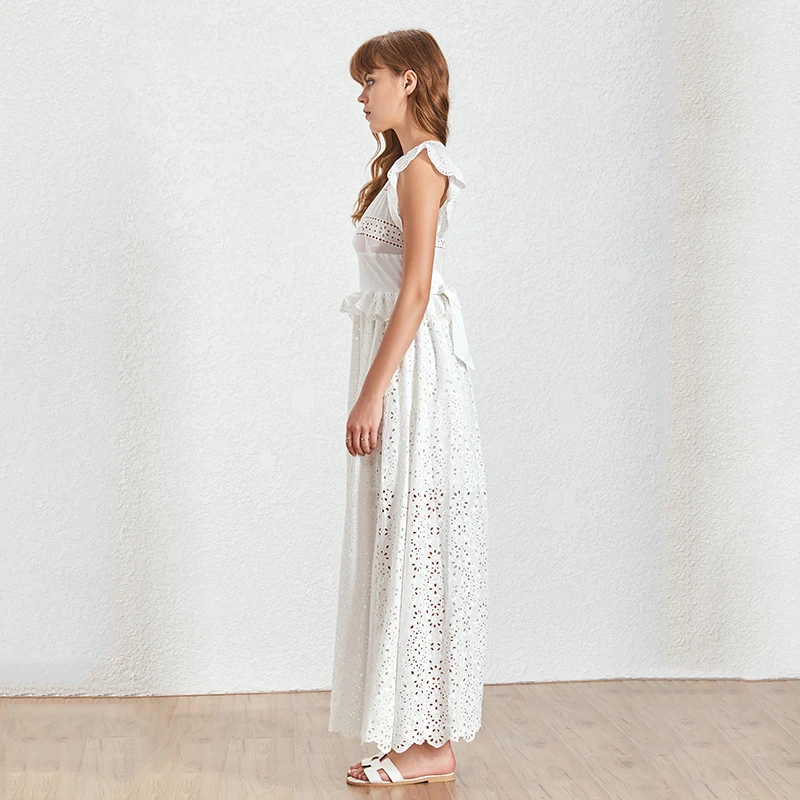 Длинное кружевное платье TWOTWINSTYLE весеннее без рукавов с высокой талией 2020|Женские