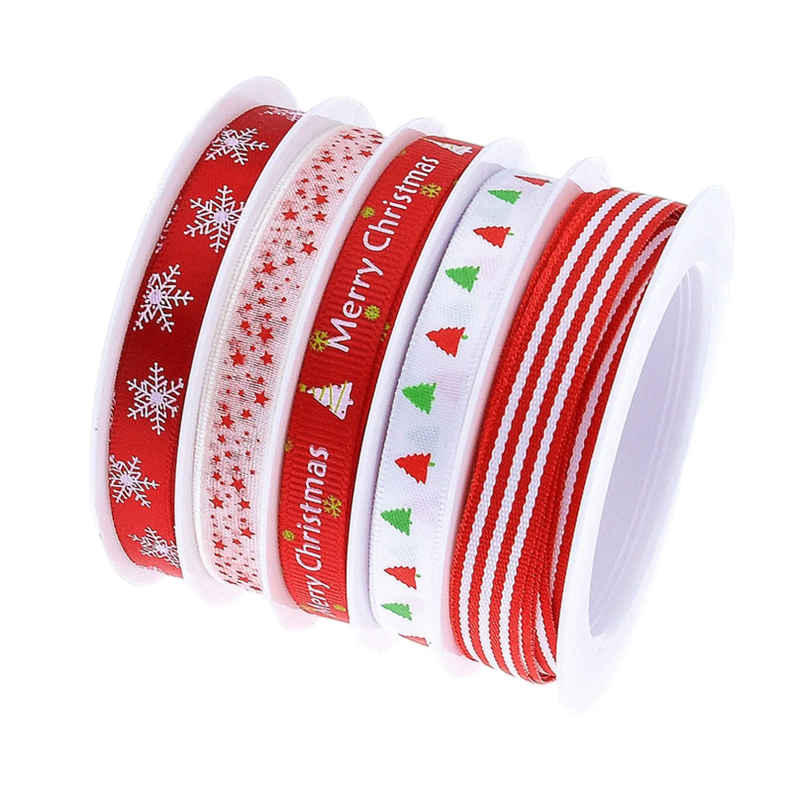 

5 Rolls 5m 10mm Christmas Ribbon Set Printed Grosgrain Ribbons For Gift Wrapping Wedding Decoration Hair Bows Packing Qualified
