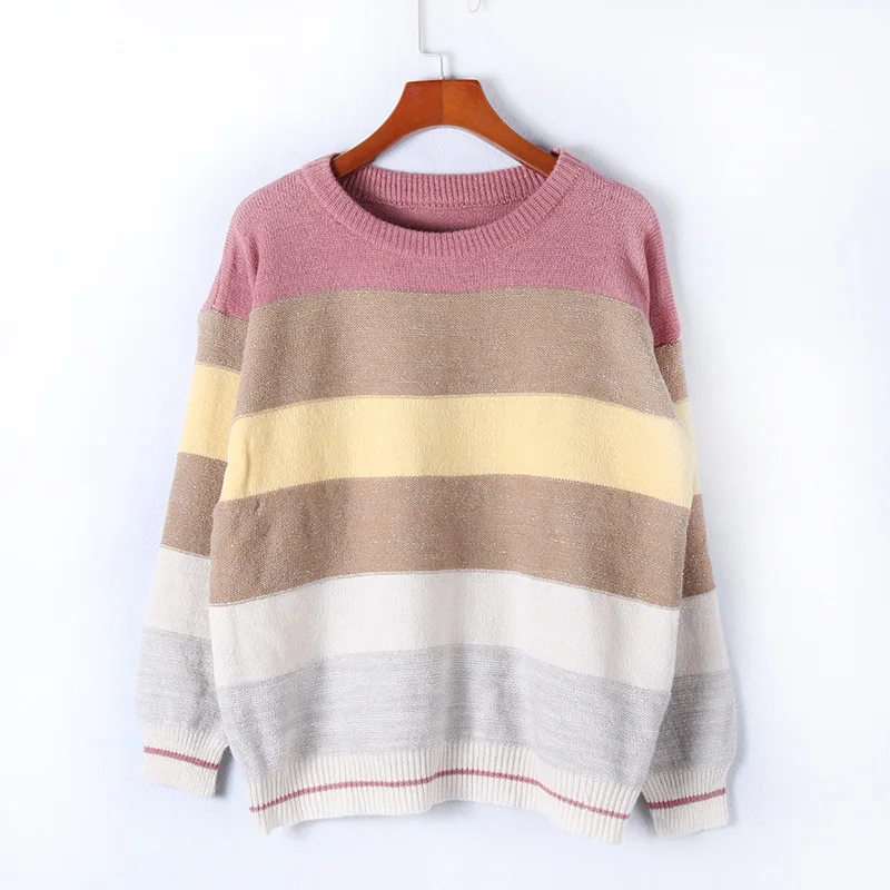 Свитер женский трикотажный в полоску с круглым вырезом на осень LYT01 2020 | Женская