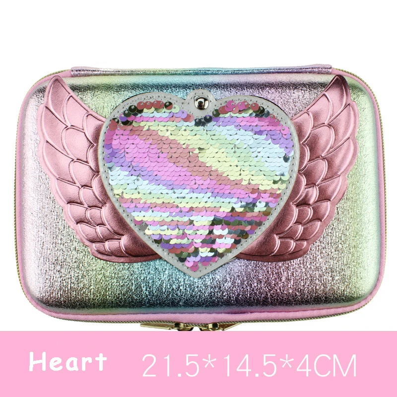 Heart Kawaii Angel Wing школьный пенал для девочек с лазерной радугой пенал сумка большая канцелярская школьная поставка подарок - Цвет: Heart