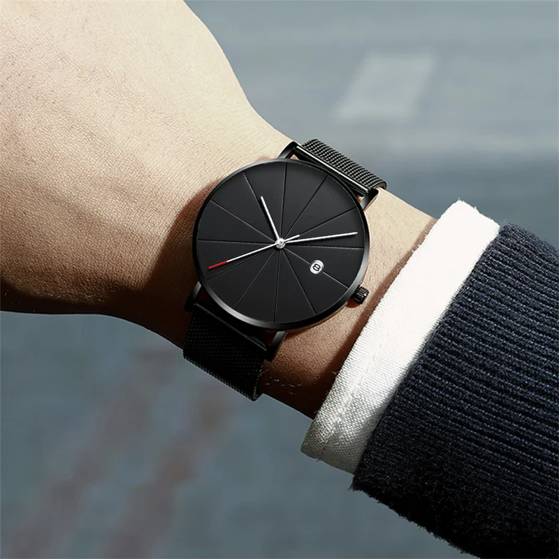 

2020 Minimalist Men's Fashion Watches Men Business Date Calendar Clock Male Ultra Thin Stainless Steel Mesh Belt Quartz Watch