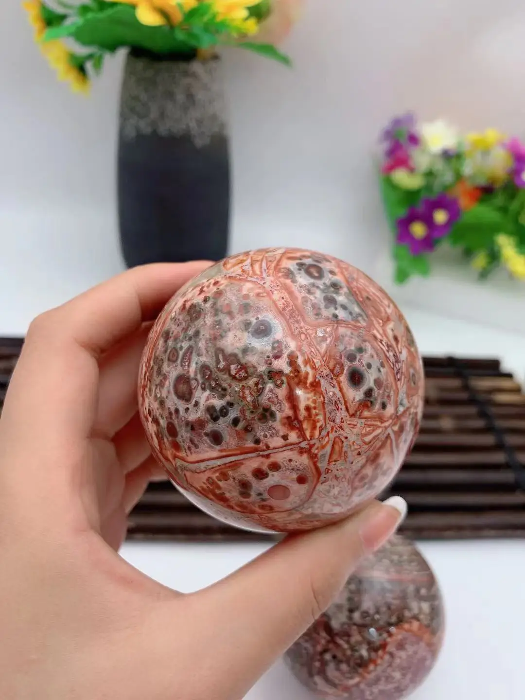

Healing gemstones carved balls natural leopard skin jasper stone sphere ball for home decoration gifts chakra set
