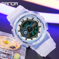 sanda military women sport watch luxury fluorescent analog clock dual display digital watches mens waterproof quartz watch