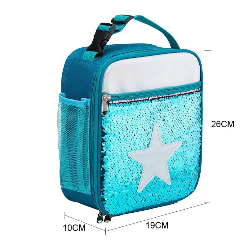 

066C Portable Insulated Thermal Cooler Reversible Sequin Lunch Box Tote Picnic Storage Bag Pouch