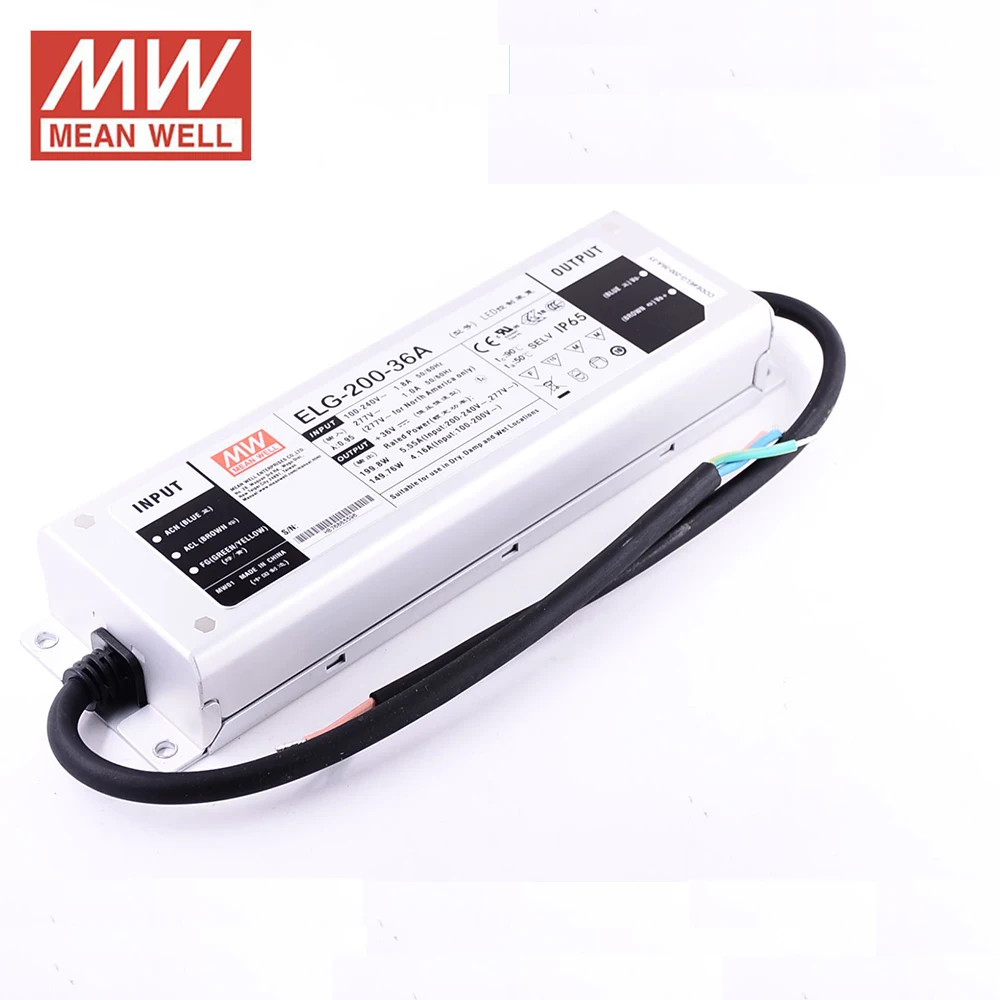 Оригинальный источник питания MEAN WELL ELG 200 36A 3y 200W 36V 5.55A IP65 Meanwell регулируемый
