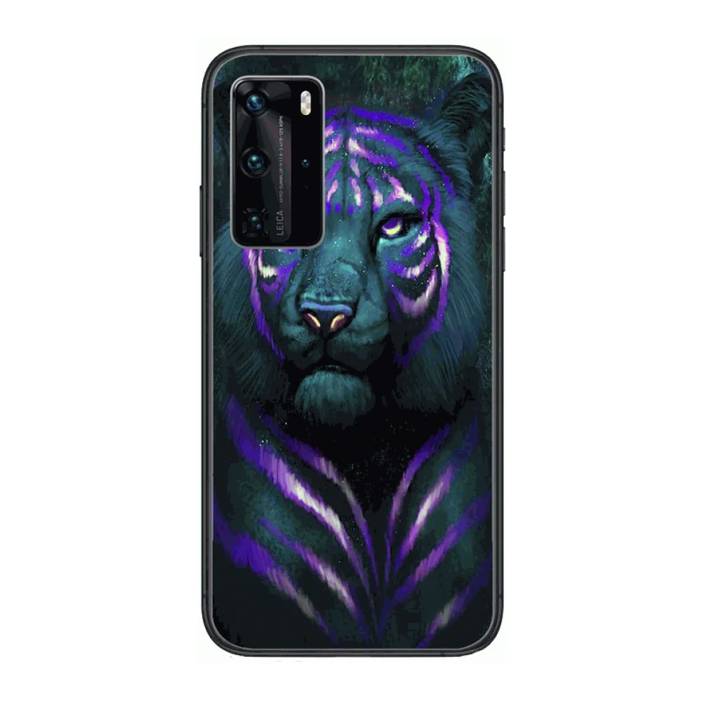 

Tiger Animal HD Phone Case For Huawei P 40 30 20 10 Lite Smart Z Pro Black Etui Coque Painting Hoesjes comic fashion