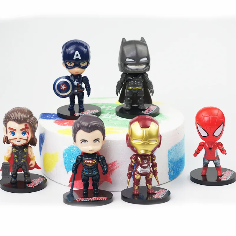 

6pcs/lot Avengers Birthday Party Avengers Cake decoration Plastic Spiderman Superhero Iron Man Captain America Thor Batman Decor