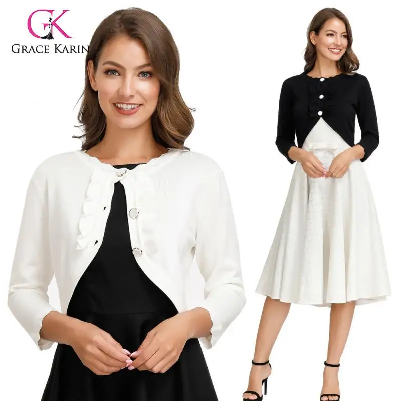 Женский кардиган с рукавом 3/4 GK трикотажная куртка волнистым воротником