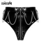 Черные женские блестящие мокрые шорты из лакированной кожи