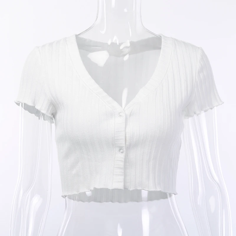 Майка женская пикантная с коротким рукавом v-образный вырез на пуговицах