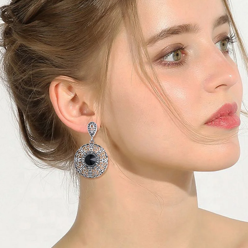 MAIKALE винтажные висящие круглый полый цветок сплава инкрустация Стразы свисающие