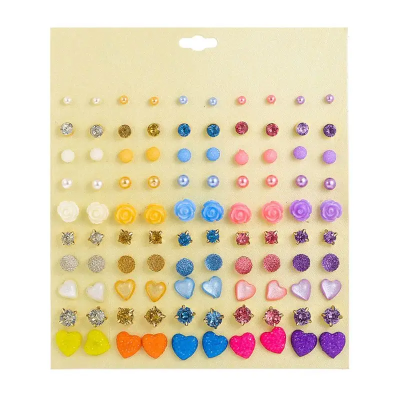 

50 Pairs Candy Color CZ Stud Earrings Crystal Resin Earring Kids Fashion Jewelry E56A