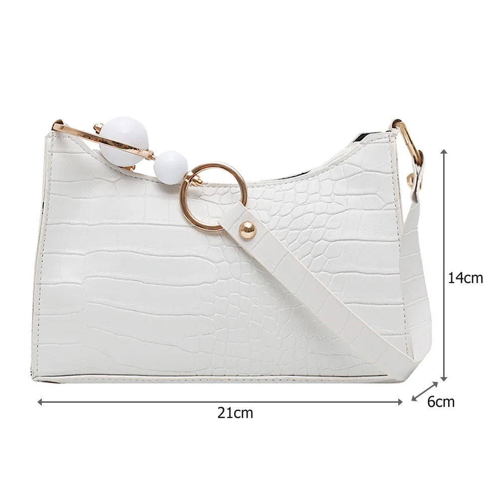 

Fashion Women Beads Handbag PU Leather Underarm Shoulder Bags Solid Color Female Daily Travel Totes Purse