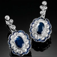 vintage luxury aaa blue zircon flower dangle earring for women trendy female bride jewelry wedding party accessories gifts
