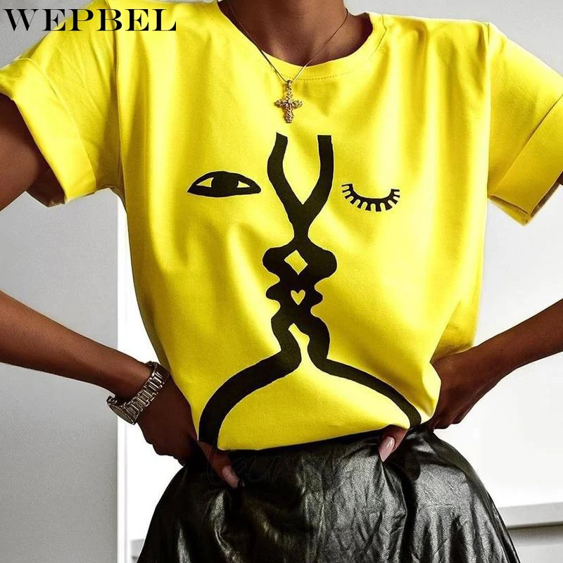 

WEPBEL Women's Cartoon Print Shirt Casual Fashion Short Sleeve O Neck Loose T-shirt
