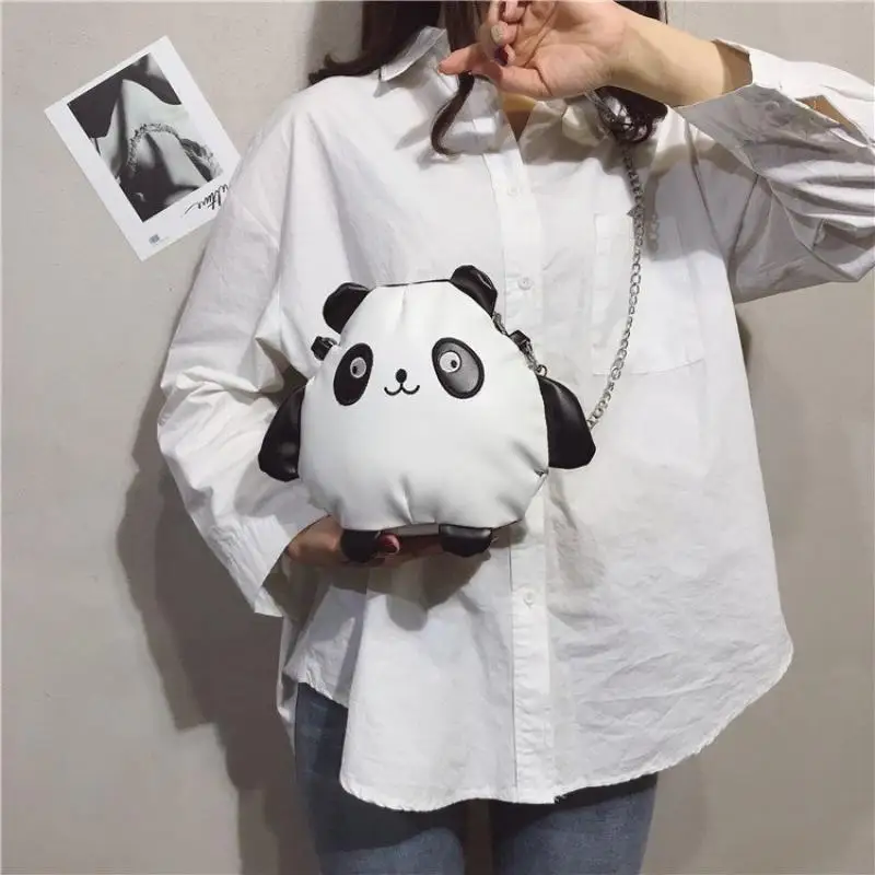 Cartoon Funny Personality Childlike Pu Panda Shoulder Bag Fashion Hit Color Cute Ugly Chain Messenger Bag
