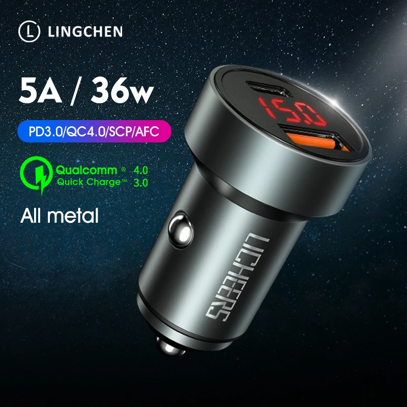 Автомобильное зарядное устройство 36 Вт Quick Charge 4 0 3 Металл двойной USB для iPhone Xiaomi