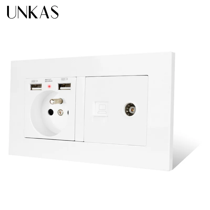 Пластиковая панель UNKAS французская стандартная розетка с двойным USB +