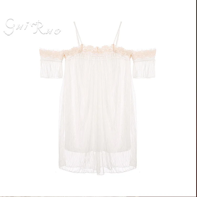 

Rose if cross-border new eyelash lace sleeping skirt set interest leakage back sling ladies underwear home clothes limit price