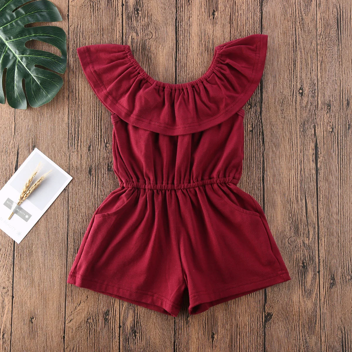 Детский однотонный комбинезон с открытыми плечами и оборками | Мать ребенок