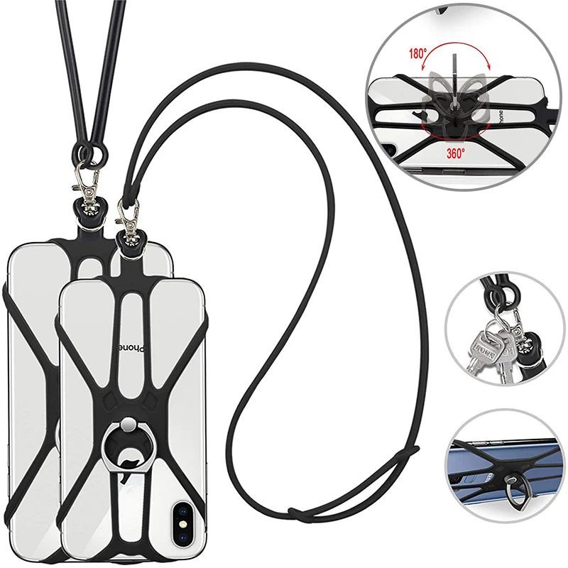 

Phone Lanyard Case For 7 8 Plus X XR 11 Huawei Xiaomi Samsung Mobile Phone Key Lanyards Ring Holder Case Neck Hanging Rope Sling