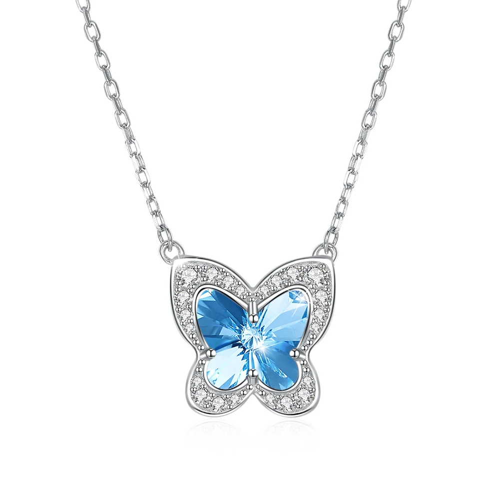 

Fashion 100% 925 Sterling Silver Lovely Pink Crystal Butterfly Pendant with Zircon Female Necklace Jewelry Gift For Women Girl