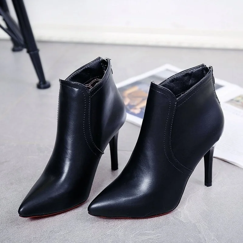 Europe 2021 Winter Women Boots High Heel Shoes Woman Fashion Pointed Thin Heels Sexy Short Boots Women's Simple Ankle Boots
