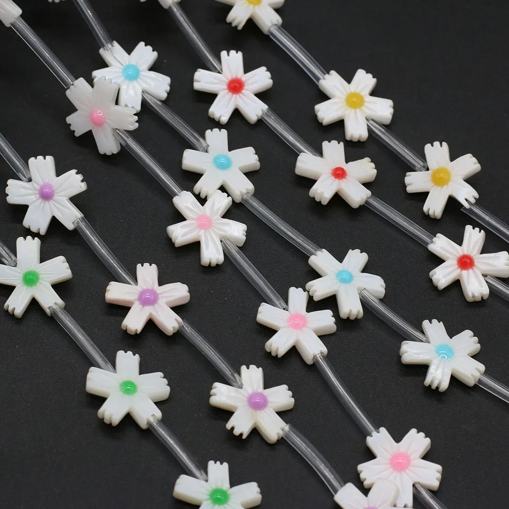 

New Colorful Sunflower Shell Beads Natural Mother-of-pearl Loose Beads Charms DIY Necklace Bracelet Earring Making Jewelry 15pcs