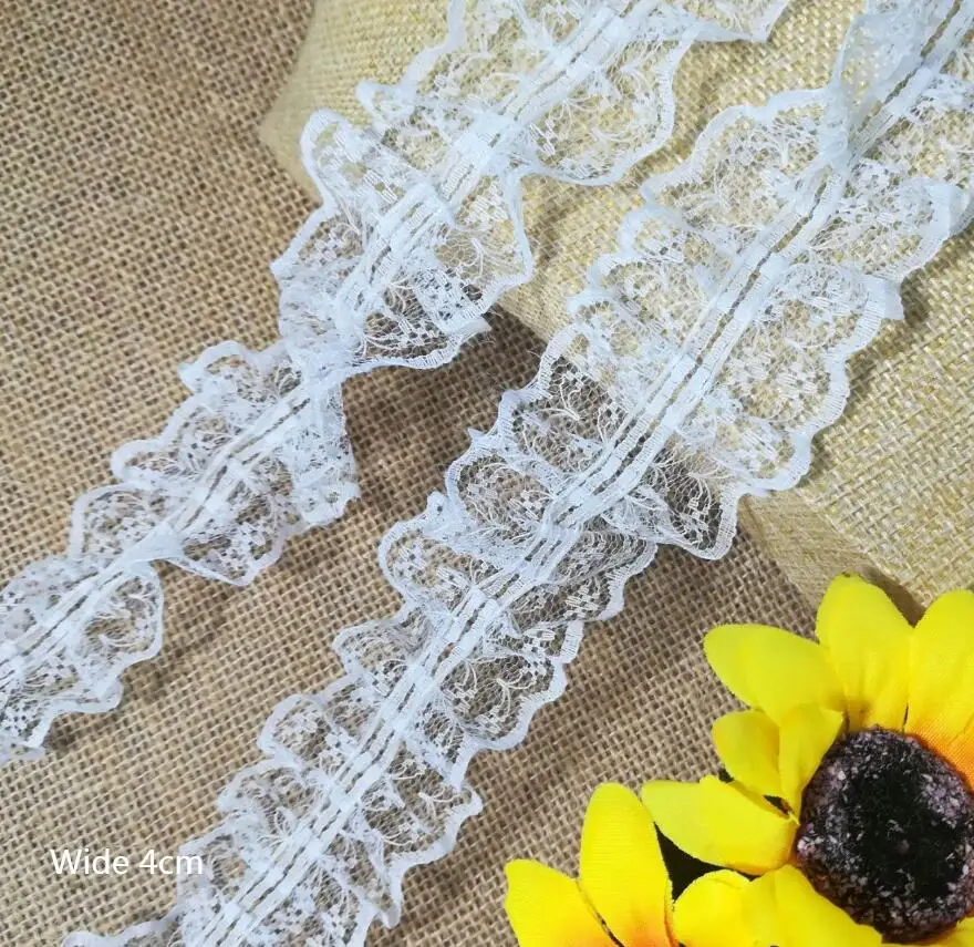 

1M Embroidery Tulle Lace Fabric White Lace Collar 4cm Ribbon Lace Fabric Dress Ribbons and Trims For Sewing dentelle encajes L16