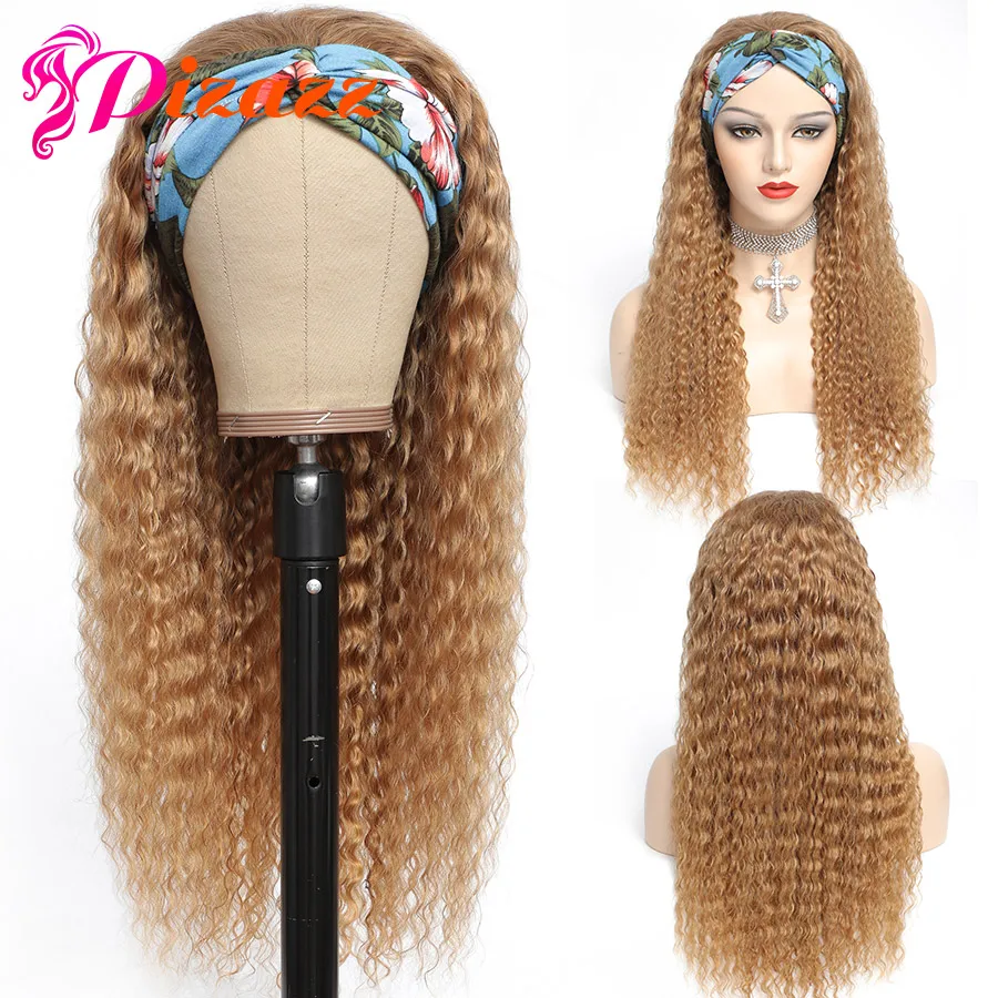 Pizazz Hair Chic Style High-quality Deep Wave Headband Wig Glueless Human Wigs With Pre-attached Scarf 100% | Шиньоны и парики