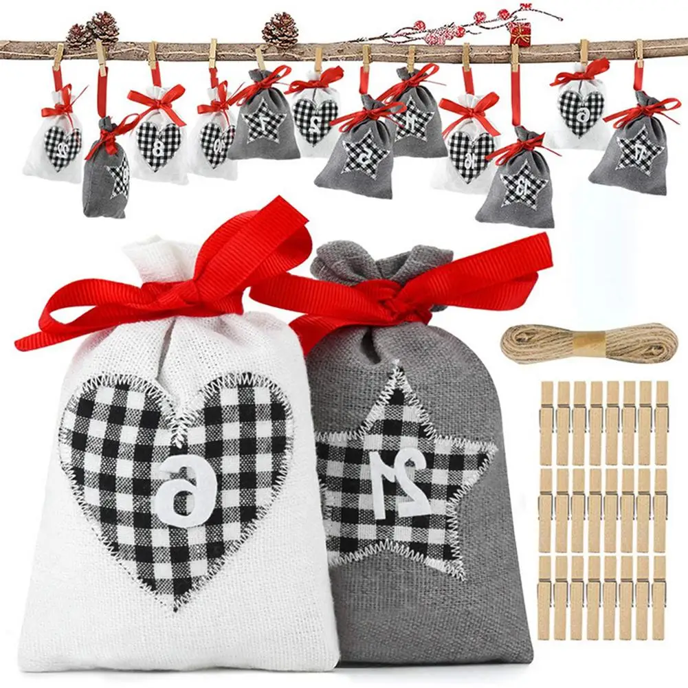 

Christmas Advent Calendar Bags 2021 24 Days Burlap Christmas Advent Calendar Bags Christmas Countdown Candy Gifts Toys Fill Li