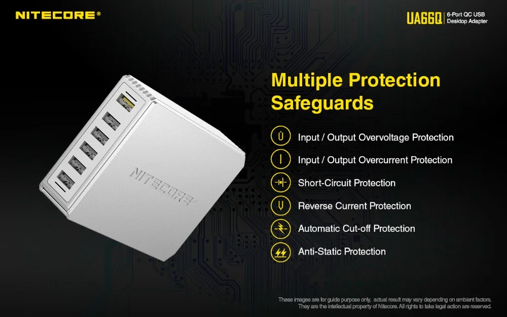 NITECORE UA66Q 6-Порты и разъёмы QC Зарядное устройство USB адаптер 68 Вт высокой мощности Скорость зарядкой зарядное устройство QC 3,0/QC 2,0 Выход Aavaiable большого Ёмкость устройств