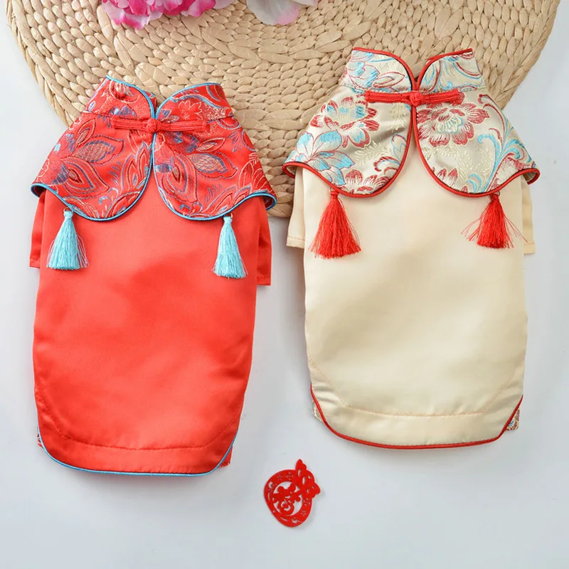 

Dog Dress Ruyi Cloud Shoulder Cheongsam Chinese Style Dog Clothes Cotton Comfortable fashion Pet Clothing for Small Dog