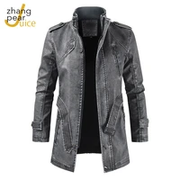 stand collar pu leather jacket men casual leather jackets coat male long motorcycle windbreaker outwear cool