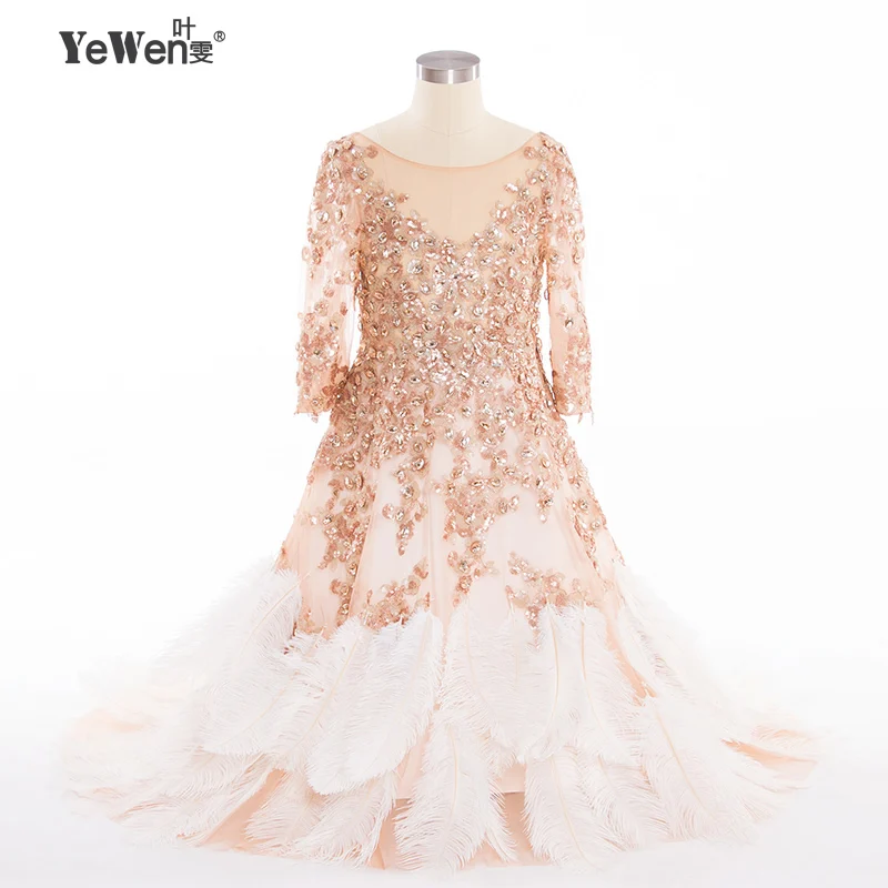 YeWen Роскошные девушки цветка платья для свадеб 2016 Пляж Страусовые Перо Китай
