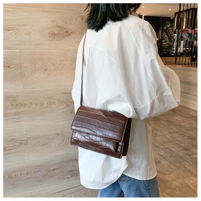 Retro Stone Pattern PU Leather Crossbody Bags For Women 2020 Spring Fashion Shoulder Messenger Bag Lady Travel Purse and Handbag Багаж и